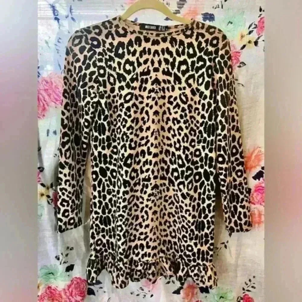 NWOT Misguided Animal Print Long Sleeve Drop Waist Dress Women's Size 2
